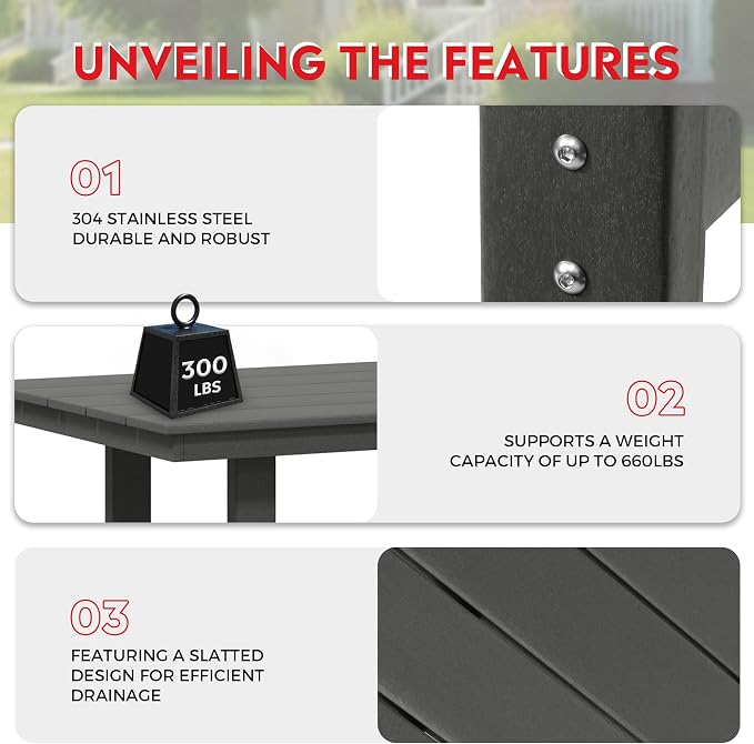 Costaelm Palms 6-Piece Outdoor HDPE Patio Dining Table Set with Bench, Gray