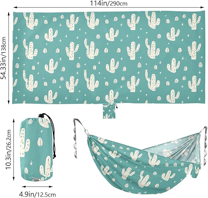 Camping Hammock Outdoor Hammocks for Outside Cactus Green Beach Trees Portable Lightweight with Pockets Tree Straps Indoor