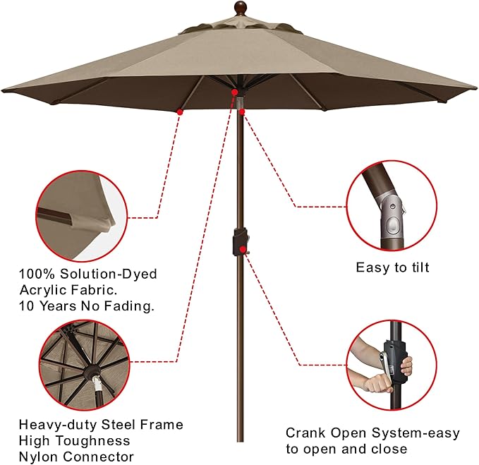 EliteShade USA 10-Year-Non-Fading 9Ft Market Patio Umbrella, UPF 50+ UV Protection Performance Sun Umbrella, Heavy Duty Commercial Grade Outdoor Table Umbrella with Crank & Tilt, Windproof Vented Top for Garden, Pool, Deck and Outdoor Playsets, Mushroom