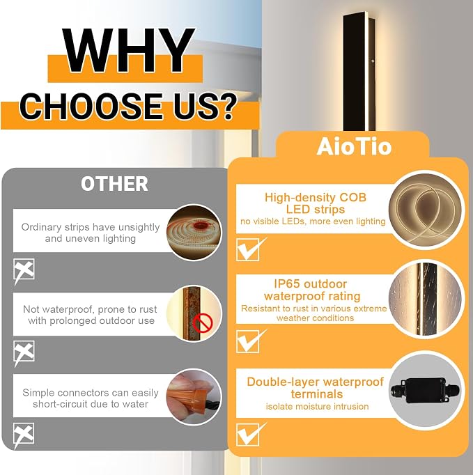AioTio Modern Outdoor Wall Light for House,2pack 23.6inch Black LED Exterior Wall Sconces Lighting Fixtures, Outdoor Porch Light Fixture 3000K Long Linear Wall Light Outside Lighting for Patio