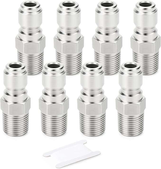 TAISHER 8PCS 304 Stainless Steel 1/4" Male NPT High Pressure Washer Quick Connect Plug for Pressure Washing Gun Hose Accessories