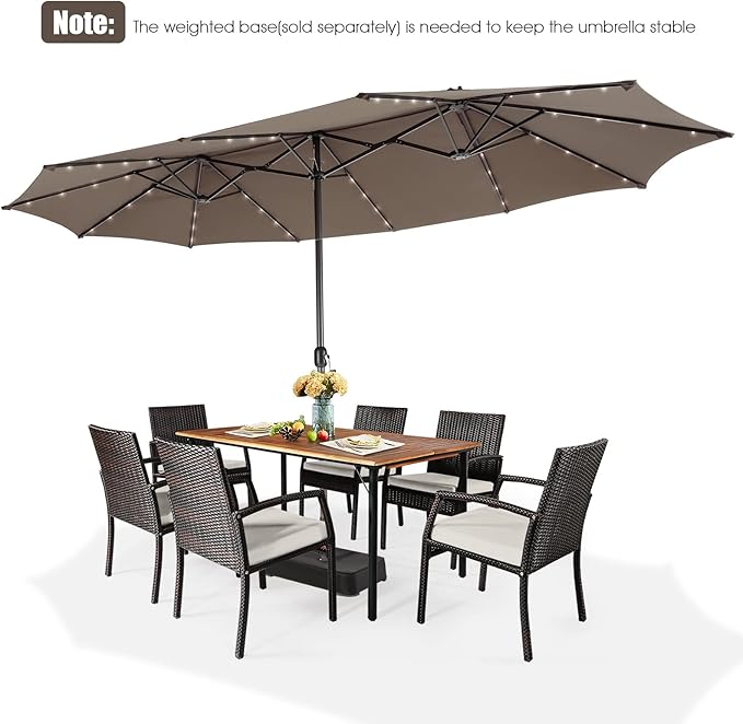 Giantex 15 FT Double Patio Umbrellas with 48 Solar LED Lights, Auto-Charging Panel, Crank System, Outdoor Extra-Large Rectangle Market Table Umbrella for Garden Deck Backyard Beach Pool