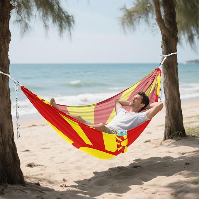 National Flag of North Macedonia Hammocks with Portabl Carry Bag Backyard Hammock for Indoor Outdoor Patio