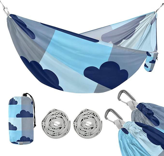 Cloud and Checkerboard Camping Hammocks with Hanging Rope Hammock for Outside Essentials