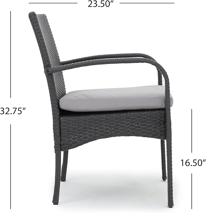 Christopher Knight Home Stillwater Outdoor 6-Seater Aluminum Dining Set with Wicker Chairs and Bench, Sandblast Dark Gray and Gray