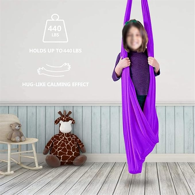 Physical Sensory Swing Chair for Bedroom，Breathable Snuggle Hammock Set Indoor Outdoor Kids Toys Play for Autism ADHD Vestibular System Exercise (Color : Light Purple, Size : 100x280cm/39x110in)