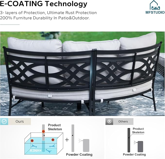MFSTUDIO Patio Furniture Set, 8 Seats Half-Moon Curved Outdoor Sectional Sofa Conversation Set, Woven Rattan Patio Couch with 2 Wood-Like Round Coffee Table