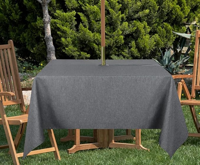 Outdoor Tablecloth Wrinkle-Free Stain Resistant Waterproof Polyester Fabric Table Cover with Zipper Umbrella Hole for Picnic/Party/Dinner/Patio Garden(60×60inch Square,Zippered,Grey)