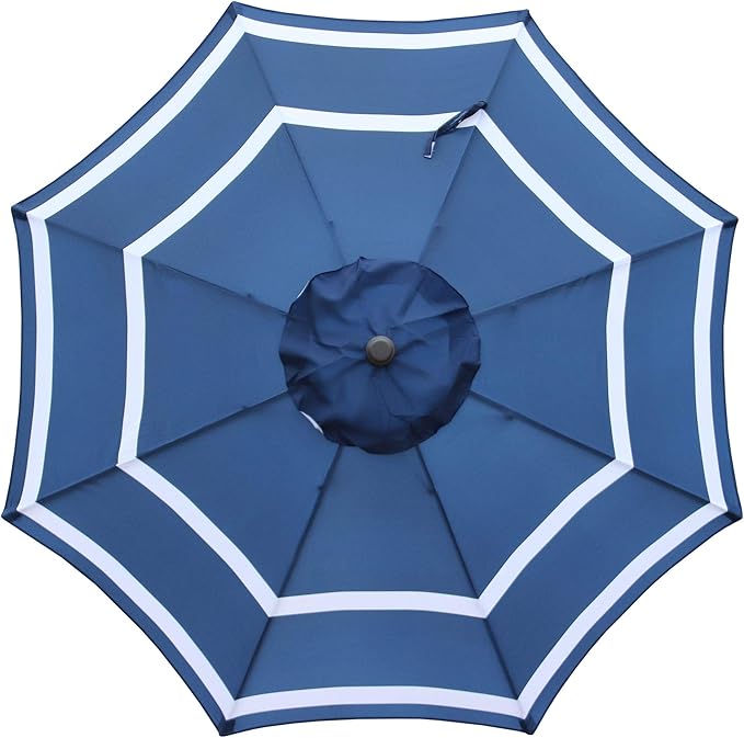 ABBLE Outdoor Patio Umbrella 9Ft Stripe Royal with Crank and Tilt - Market, Picnic, Pool, Garden, Deck, Backyard and Beach - Blue & White