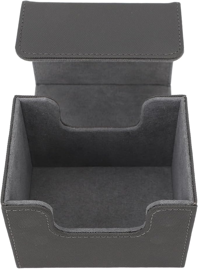 PU Leather Card Deck Box with Magnetic Flap Lid, Large Capacity Card Storage Box/Cover for Tarot Cards and Game Cards, Protective Deck Holds 100, Black (Gray)