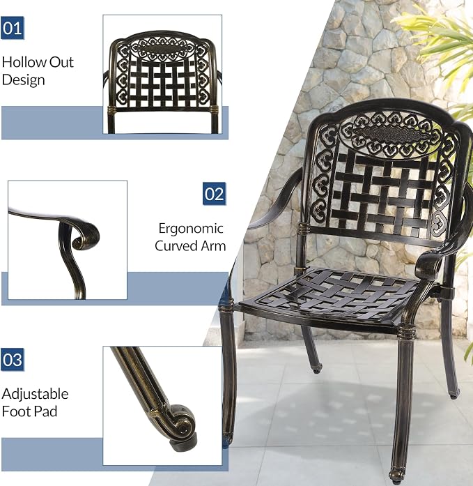 9-Piece Patio Cast Aluminum Dining Set, Outdoor Rust-Free Dining Furniture Set for 8 Person, Includes 8 Chairs and 61" Large Round Dining Table with 31" Lazy Susan, Umbrella Hole