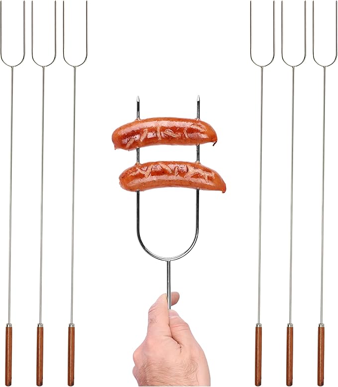 Coghlan's Camp Forks 6-Pack – 40" Solid Steel, Marshmallow Sticks with Wooden Handles | Heavy-Duty Camping Essentials for Fire Pit Roasting, BBQ Grilling & Outdoor Cooking