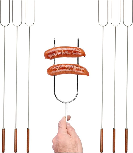 Coghlan's Camp Forks 6-Pack – 40" Solid Steel, Marshmallow Sticks with Wooden Handles | Heavy-Duty Camping Essentials for Fire Pit Roasting, BBQ Grilling & Outdoor Cooking