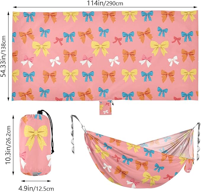 Camping Hammock Outdoor Hammocks for Outside Colorful Bow Beach Trees Portable Lightweight with Pockets Tree Straps Indoor