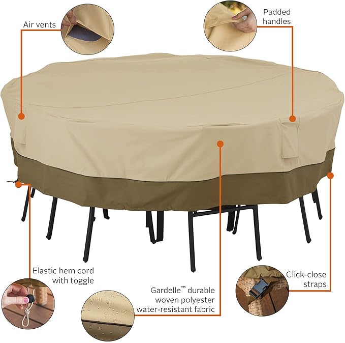 Classic Accessories Veranda Water-Resistant 98 Inch Square Patio Table & Chair Set Cover, Outdoor Table and Chair Cover