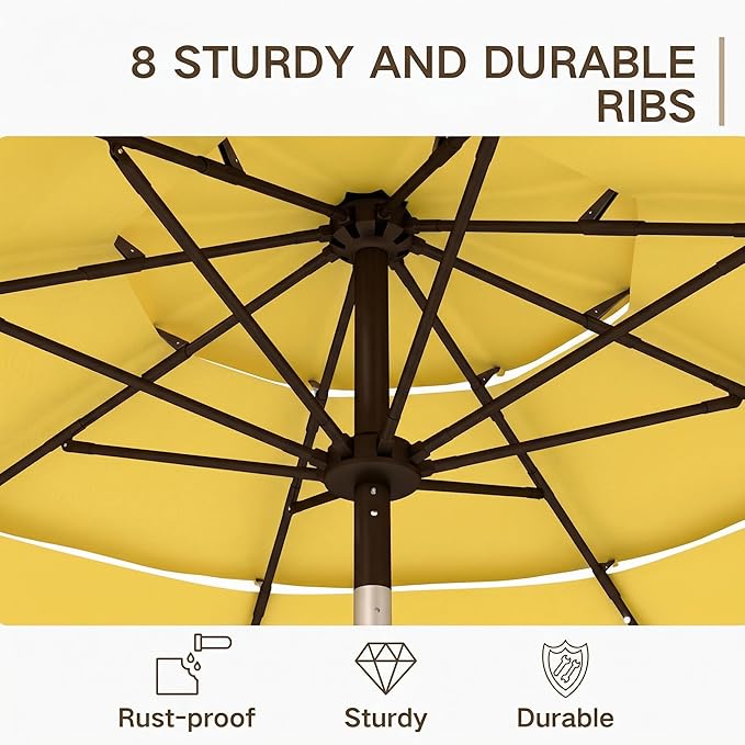 Kingdura 10ft 3-Tier Patio Umbrella with Solar Lights, Table Umbrella Outdoor Patio with Easy Crank & Tilt, 8 Sturdy Ribs, UV Protection, 32 LED Lights for Deck, Poolside, Market (Yellow)
