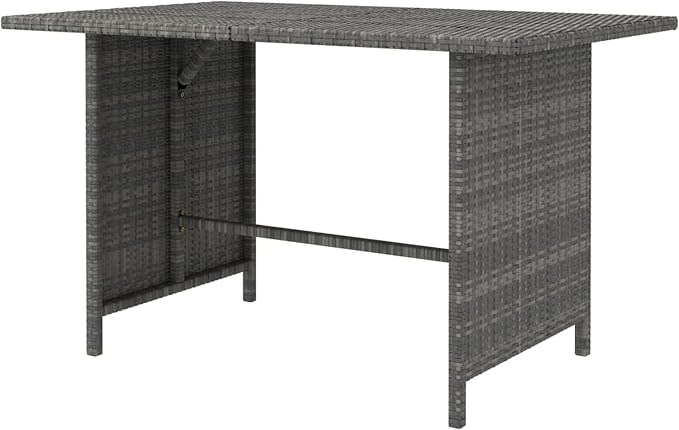 Benjara Outdoor Dining Table, 43 Inch Rectangular Top, Dark Gray Poly Rattan