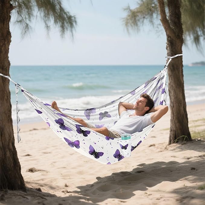 Camping Hammock Outdoor Hammocks for Outside Butterflies Watercolor Galaxy Beach Trees Portable Lightweight with Pockets Tree Straps Indoor