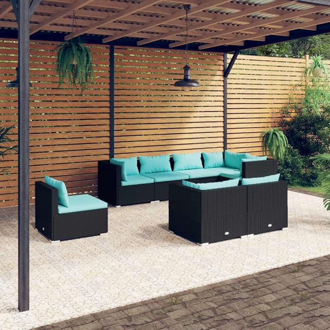 Patio Lounge Set with Cushions,Conversation Patio Furniture Porch Furniture Sets Garden Furniture Suitable for Patio, Deck, Front Porch, Poolside or Balcony Poly Rattan Black