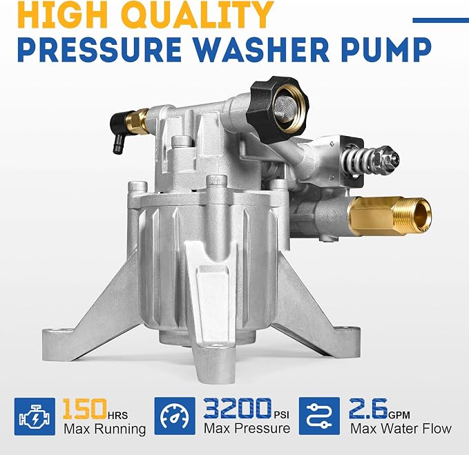 TOOLCY 7/8" Shaft Vertical Pressure Washer Pump - Rear Inlet/Outlet Max 3200 PSI @ 2.5 GPM OEM & Power Washer Pump for Gas Washer, More Replacement for Simpson, Honda etc