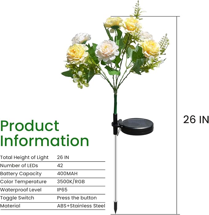 4 Pack Solar Garden Lights Outdoor, 42" Tall 42 LEDs Hibiscus Solar Flower Lights, IP65 Waterproof Decorative Landscape Lighting for Pathway Patio Yard Walkway Decor (Warm White)
