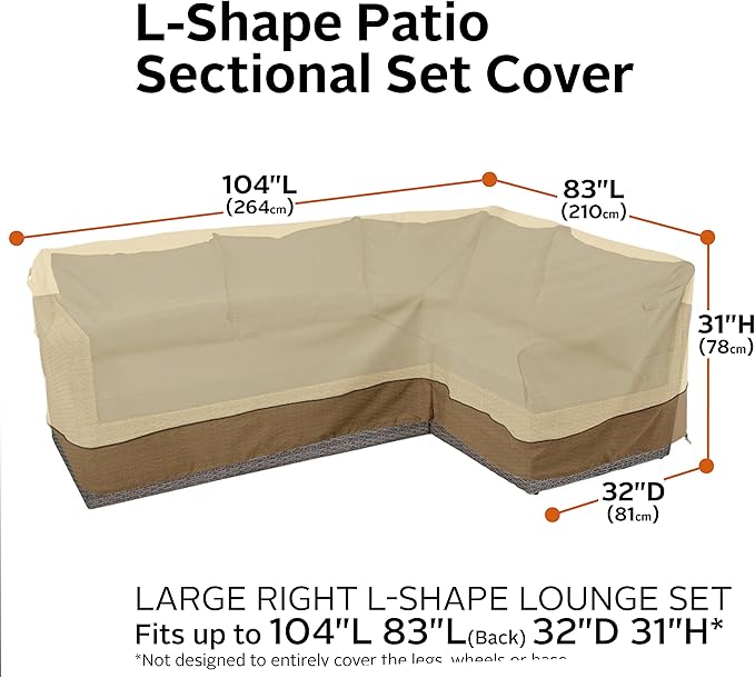 Classic Accessories Veranda Water-Resistant 104 Inch Patio Right-Facing Sectional Lounge Set Cover, Patio Furniture Covers