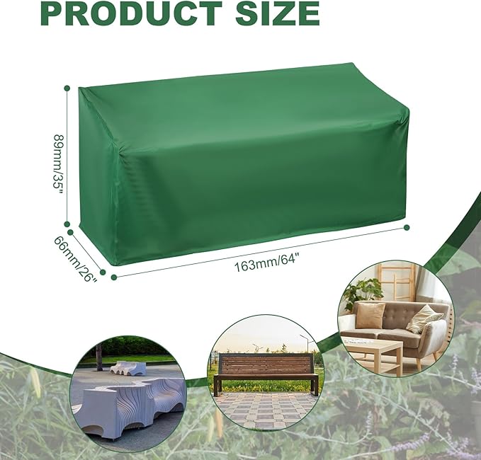 PATIKIL Outdoor Bench Cover, 210D Oxford Heavy Duty Waterproof Patio Furniture Covers for Garden Sofa Chair Table Zero Gravity, 64"L x 26"W x 35"T, Green