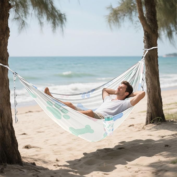 Paw and Bone Outdoor Hammock with Tree Straps Cloth for Outside Beach Patio Garden