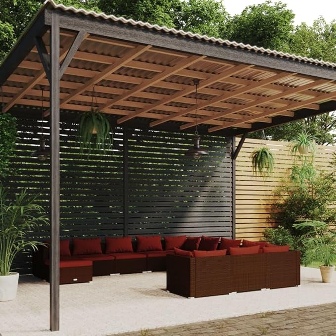 12 Piece Patio Lounge Set with Cushion, Patio Lounge Set Furniture Conversation Sets Piece Patio Set Outdoor Patio Sectional s Poly Rattan Brown