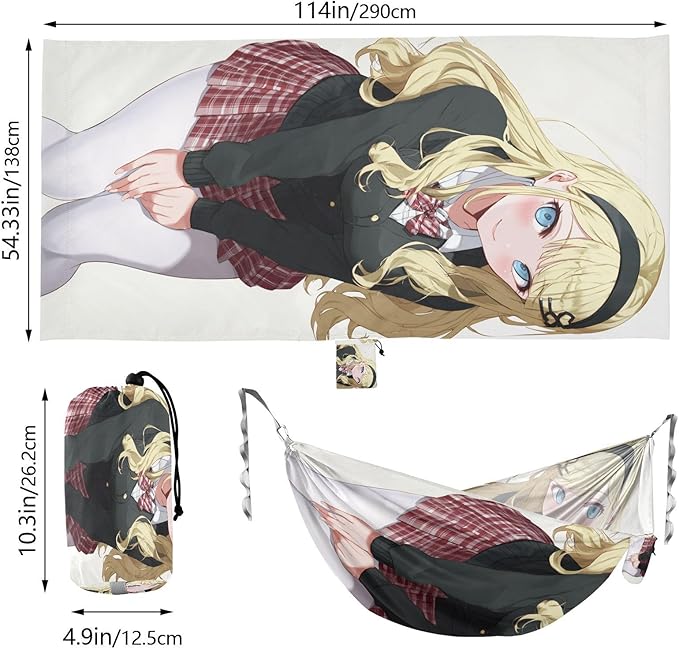 Anime School Girl Outdoor Hammock with Tree Straps Backyard Hammock for Outside Patio Backyard Poolside