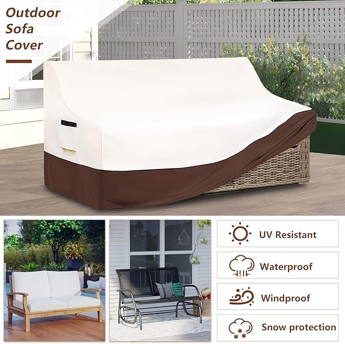 Outdoor Couch Cover,Heavy-Duty Waterproof Outdoor Sofa Cover,All-Weather Patio Furniture Covers for Loveseats & Benches (Beige,Fits 76" W x 32.5" D x 33" H)
