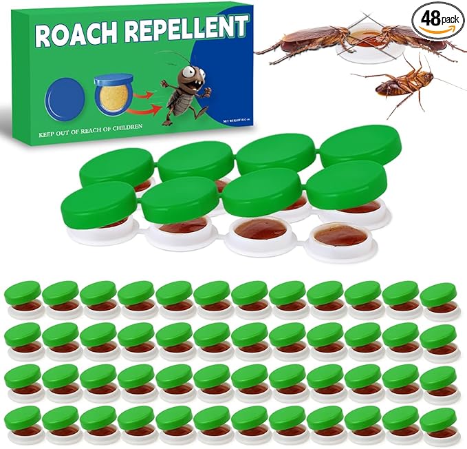 48PCS Roach Repellent and Bait, Cockroach Repellent and Gel for Roach Nest Elimination of Indoor Infestations, Effective Solution for Small to Large Cockroaches, Ready to Use, Ideal for Hidden Areas