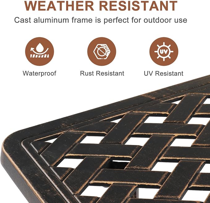 Outdoor Cast Aluminum Side Table End Table,Cast Aluminum Side Table,Anti-Rust Outdoor End Table,Patio Coffee Bistro Table for Indoor,Garden,Porch,Balcony(Square Antique Bronze)
