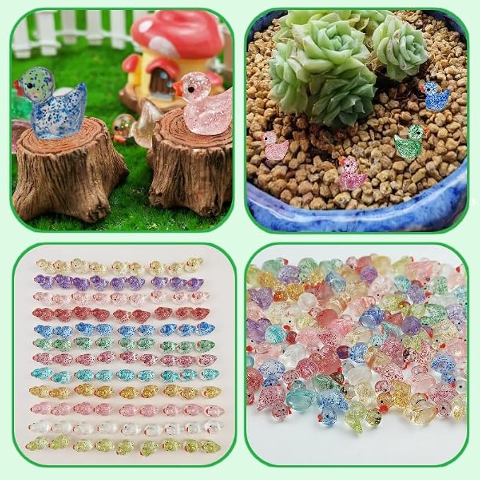 120PCS Mini Glitter Resin Ducks 12 Colors | Tiny Colorful Resin Ducks, Miniature Little Plastic Animal Figures for Micro Landscape Fish Tank Garden Dollhouse DIY Decor