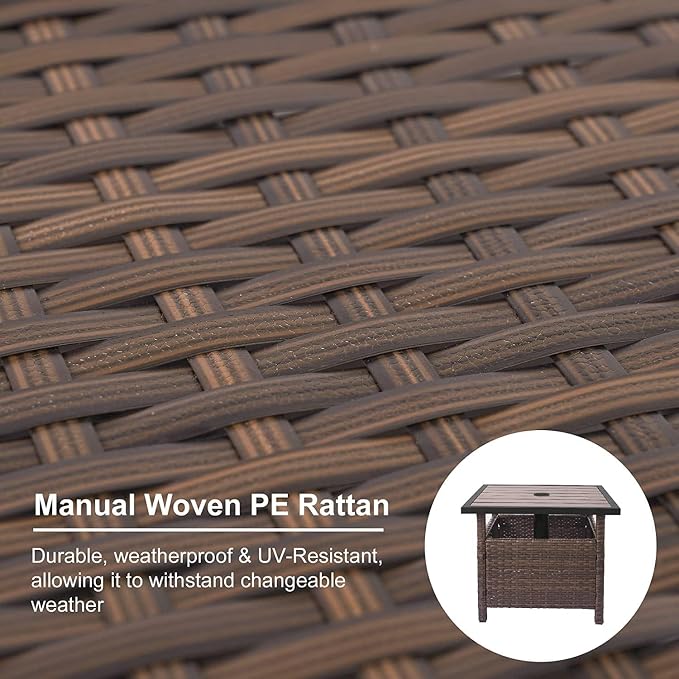 Sundale Outdoor Patio Umbrella Stand All Weather Wicker Rattan 22 in Umbrella Table Garden Furniture Deck Pool Table, Brown