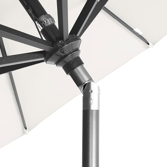 California Umbrella 12-Year-Non-Fading, 9Ft Premium Sunbrella Patio Umbrella, Hand-Crank, Button-Tilt, Gray Frame, Natural Fabric