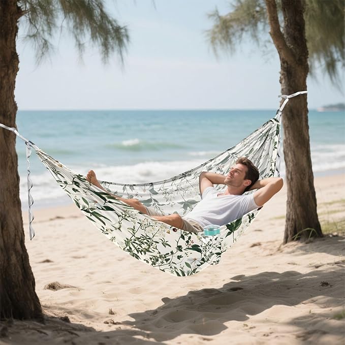Camping Hammock Outdoor Hammocks for Outside Korean Plants Flowers Beach Trees Portable Lightweight with Pockets Tree Straps Indoor