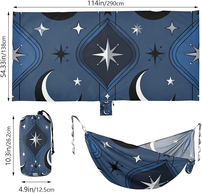 Celestial Pattern Outdoor Hammocks with Tree Straps Fabric Hammock for Camping & Hiking Essential