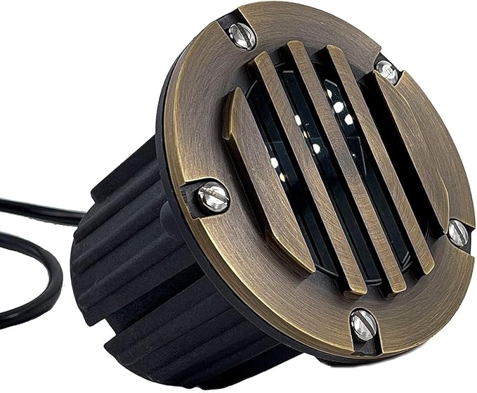 LED Low Voltage Landscape Lighting Well Lights 112 - Solid Brass In Ground Lights for Outside, Long Lasting Home and Garden 12 Volt Landscape Lighting with Ground Spake & Connectors (Without Bulb)