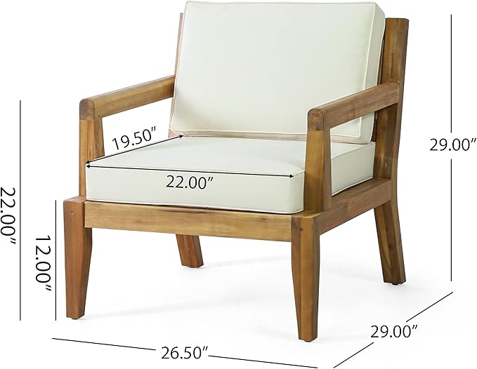 Merax Outdoor Patio Club Chairs,Set of 2,Acacia Wood Frame Conversation Set with Cushion for Porch Backyard,Classic Style