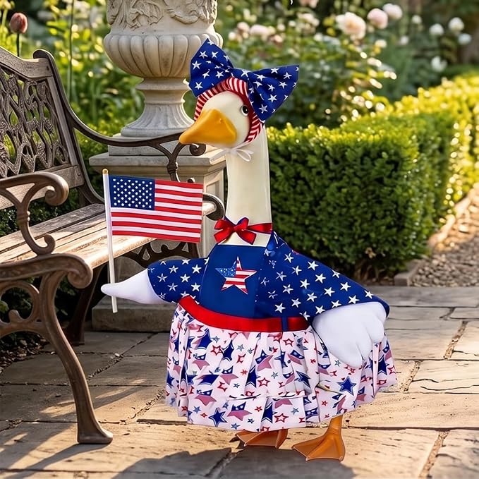 STONESTAR Patriotic 4th of July Porch Goose Outfits for 23" H Lawn Statue, Summer Goose Clothes Costume for Independence Day & Memorial Day Outdoor Garden Yard Patio Anniversary Decoration