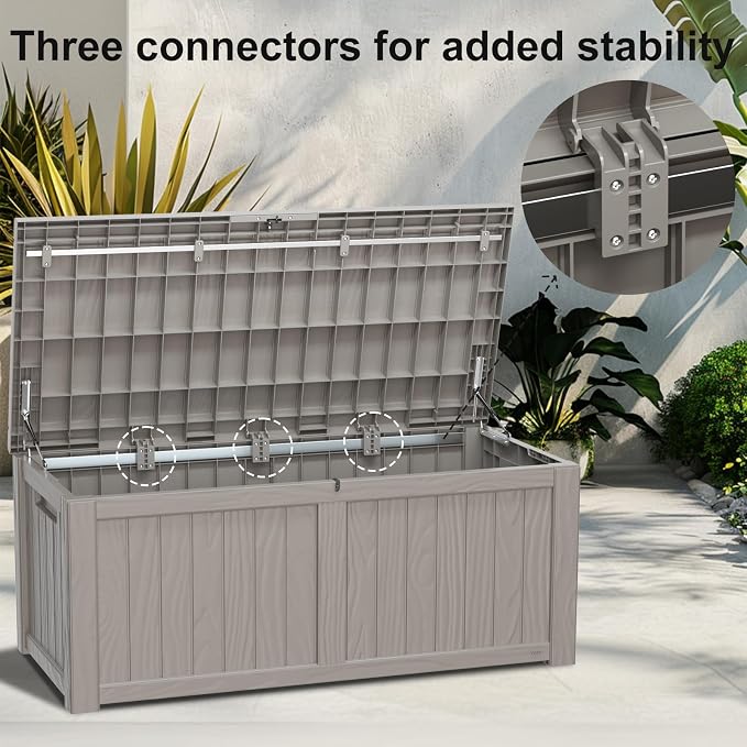 PatioZen 150 Gallon Deck Box,Resin Outdoor Storage Box with Lockable for Patio Furniture, Pool Accessories, Garden Tools Waterproof Outside Storage Box (Grey)