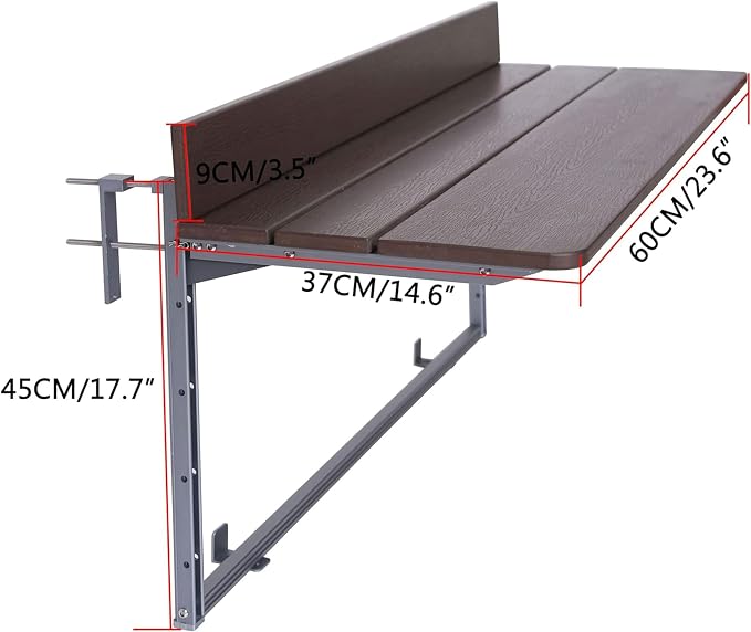 Foldable Balcony Bar Table for Railings, Folding Hanging Deck Rail Table for Small Apartment Patio,Outdoor Garden, 5-Level Adjustable Height, Rustproof,Weather Resistant, Easy Assembly