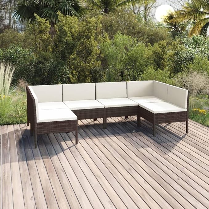 6 Piece Patio Lounge Set with Cushions,Patio Sofa,Outdoor Daybed,Outdoor Furniture Sets,Patio Seating,Patio Conversation Sets,Modern Set,Patio Furniture Set,Front Porch Furniture,Poly Rattan Brown