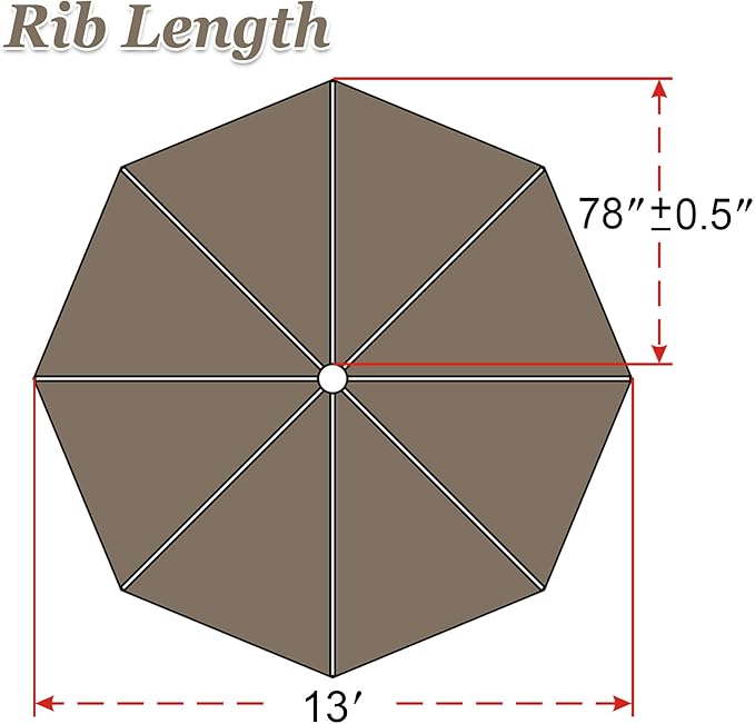 Replacement Patio Umbrella Canopy Cover for 13ft 8 Ribs Umbrella Taupe (CANOPY ONLY)-TAUPE