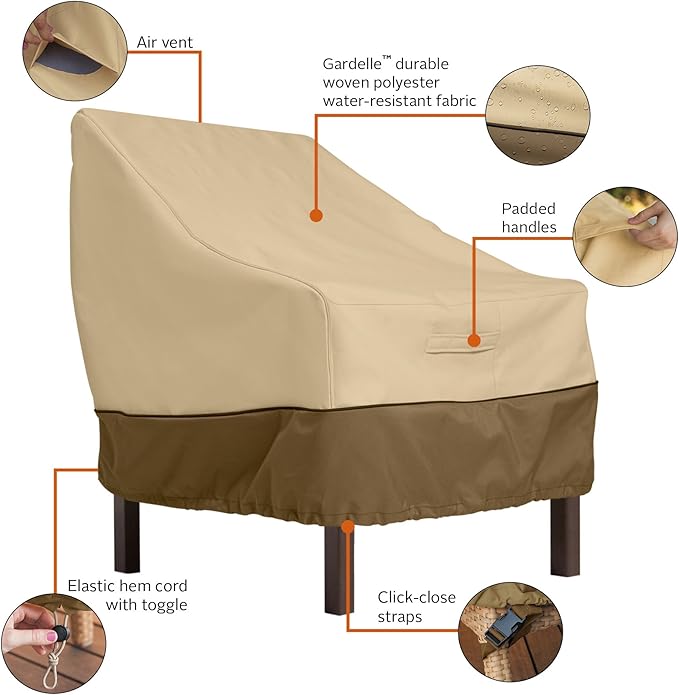 Classic Accessories Veranda Water-Resistant 25.5 Inch Patio Chair Cover, 2-Pack, Outdoor Patio Chair Covers