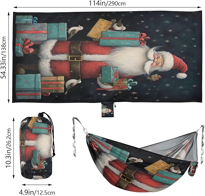 FRMG Christmas Santa Claus Hammock 500 lbs Capacity Portable Hammocks with Tree Straps & Attached Carry Bag, Camping Essentials Gear, 2010294a