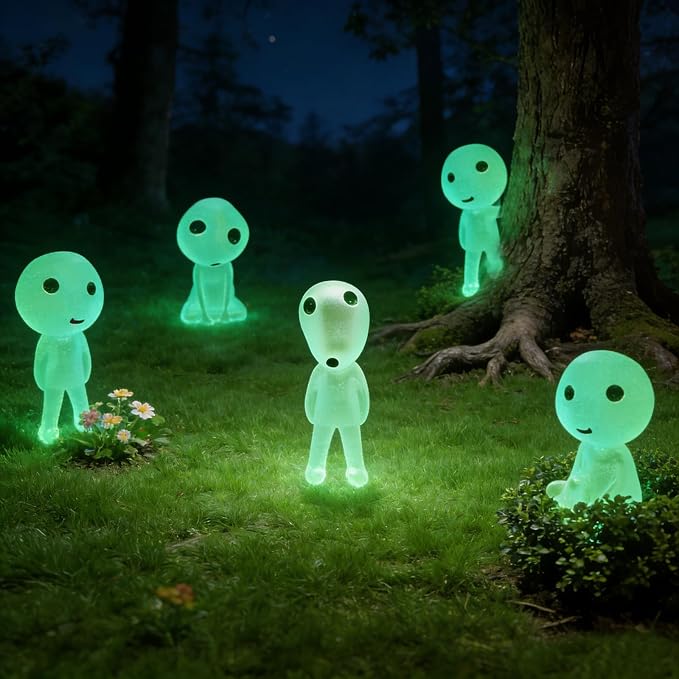 Ponjowl 5 Pcs Luminous Tree Elves Spirit Gardening Potted Decoration Micro Landscape Figures Ornament Fluorescent Green