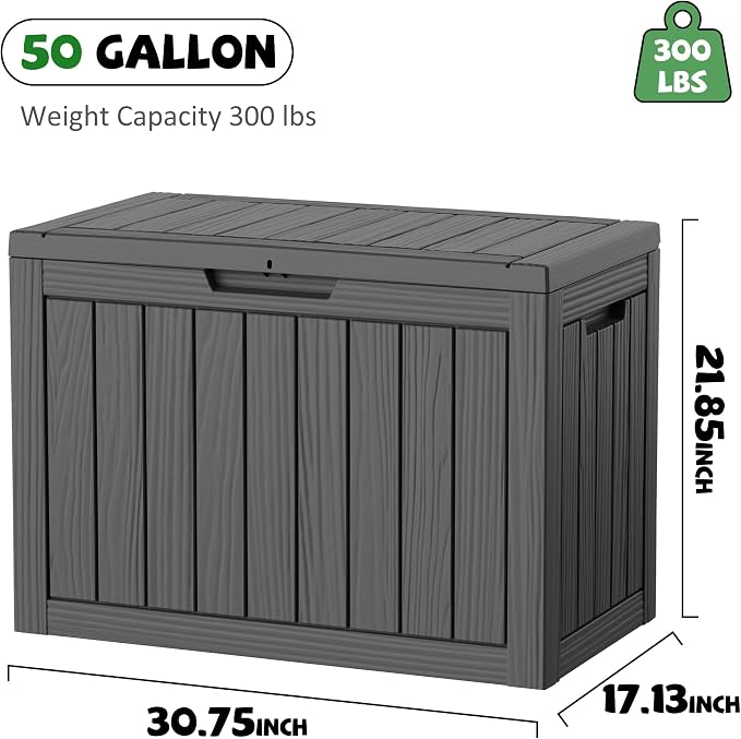 DRATO 50 Gallon Outdoor Storage Box Waterproof, Lockable Resin Deck Box for Patio Furniture, Pool Supplies & Garden Tools, Weatherproof Outside Storage Bin for Backyard Porch (Black, 50 Gallon)