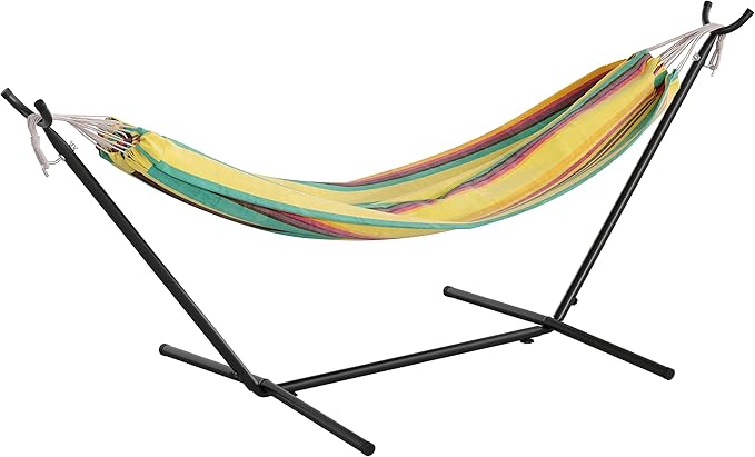 Flash Furniture Lola 2 Person Hammock with Stand and Premium Carry Bag, Cotton Hammock with Space Saving Steel Stand, 450 LBS. Static Weight Capacity, Tropical Multi